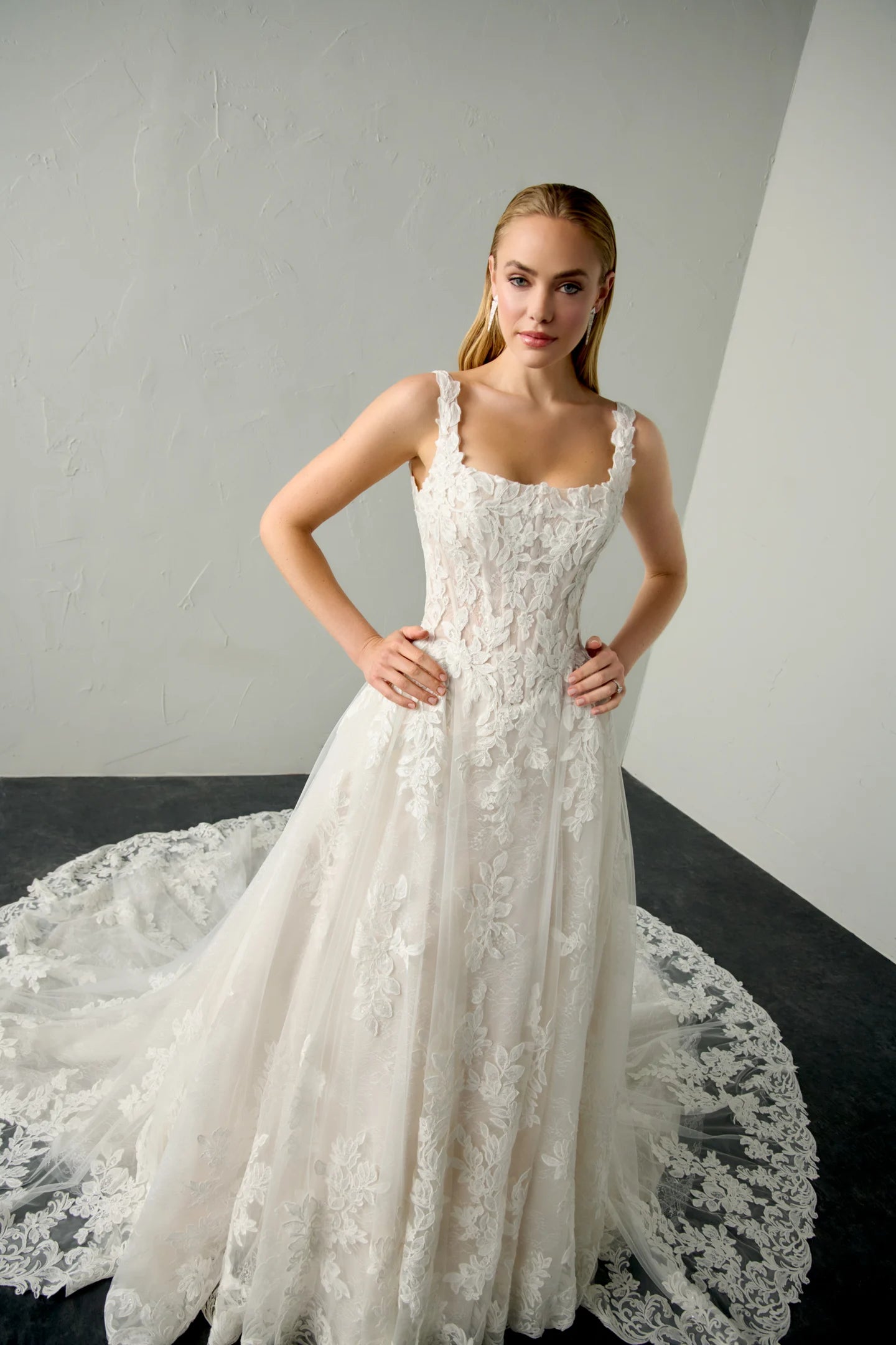 Noor by Justin Alexander Signature with square neckline and basque waist
