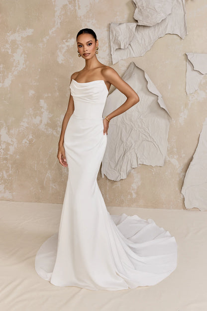 Justin Alexander Signature Atwood charmeuse wedding dress at Anna Bridal Hampshire